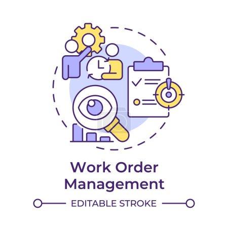 Work order management multi color concept icon. Production scheduling, prioritization. Round shape line illustration. Abstract idea. Graphic design. Easy to use in infographic, article