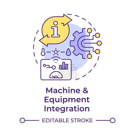 Machine and equipment integration multi color concept icon. Machinery control, smart manufacturing. Round shape line illustration. Abstract idea. Graphic design. Easy to use in infographic, article