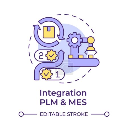 Integration PLM and MES multi color concept icon. Product lifecycle management. Industrial control. Round shape line illustration. Abstract idea. Graphic design. Easy to use in infographic, article