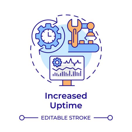 Increased uptime multi color concept icon. Manufacturing execution, smart factory. Round shape line illustration. Abstract idea. Graphic design. Easy to use in infographic, article