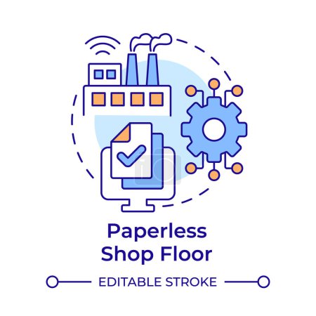 Illustration for Paperless shop floor multi color concept icon. Digital documentation, productivity enhance. Round shape line illustration. Abstract idea. Graphic design. Easy to use in infographic, article - Royalty Free Image