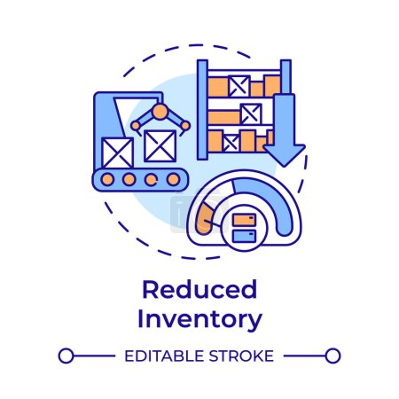 Reduced inventory multi color concept icon. Supply chain management. Production processes optimization. Round shape line illustration. Abstract idea. Graphic design. Easy to use in infographic