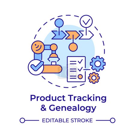 Product tracking and genealogy multi color concept icon. Traceability manufacturing. Task accomplishment. Round shape line illustration. Abstract idea. Graphic design. Easy to use in infographic