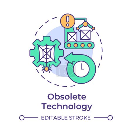 Obsolete technology multi color concept icon. Technological obsolescence, manufacturing issues. Round shape line illustration. Abstract idea. Graphic design. Easy to use in infographic, article