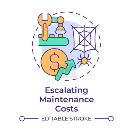 Escalating maintenance costs multi color concept icon. Operational sustainability, efficiency. Round shape line illustration. Abstract idea. Graphic design. Easy to use in infographic, article