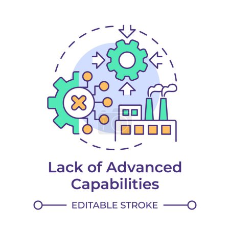 Illustration for Lack of advanced capabilities multi color concept icon. Production processes optimization. Round shape line illustration. Abstract idea. Graphic design. Easy to use in infographic, article - Royalty Free Image