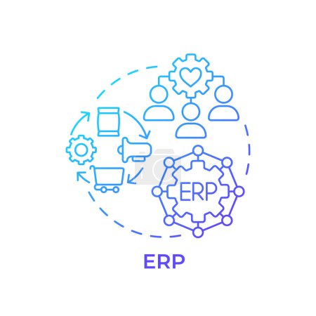 Icono de concepto de gradiente azul ERP. Planificación de recursos empresariales. Tecnología de fábrica inteligente. Ilustración de línea de forma redonda. Una idea abstracta. Diseño gráfico. Fácil de usar en infografía, artículo
