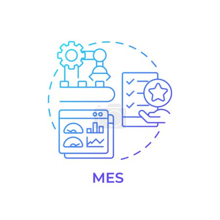 Das blaue Gradienten-Konzept von MES. Organisation der Produktionsprozesse. Produktionsplanung, Fabrikautomatisierung. Abbildung der runden Formlinie. Abstrakte Idee. Grafikdesign. Einfach zu bedienen