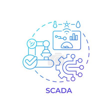 SCADA icono de concepto de gradiente azul. Control de supervisión, adquisición de datos. Fábrica inteligente, rendimiento del proceso. Ilustración de línea de forma redonda. Una idea abstracta. Diseño gráfico. Fácil de usar en infografía