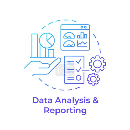 Data analysis and reporting blue gradient concept icon. Industry material management. Task accomplishment. Round shape line illustration. Abstract idea. Graphic design. Easy to use in infographic