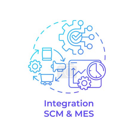 Integración SCM y MES icono de concepto de gradiente azul. Fabricación de sistemas de ejecución. Automatización de fábrica. Ilustración de línea de forma redonda. Una idea abstracta. Diseño gráfico. Fácil de usar en infografía