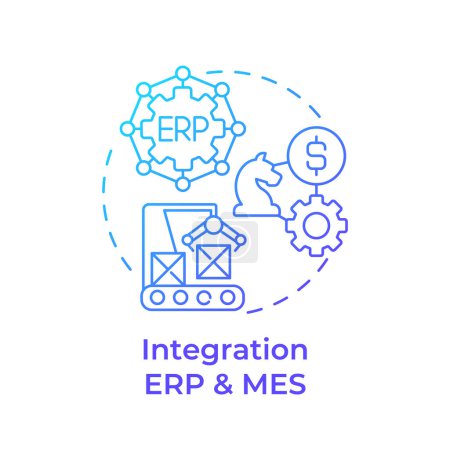 Icono de concepto de gradiente azul ERP y MES de integración. Optimización de procesos de producción. Control de calidad. Ilustración de línea de forma redonda. Una idea abstracta. Diseño gráfico. Fácil de usar en infografía
