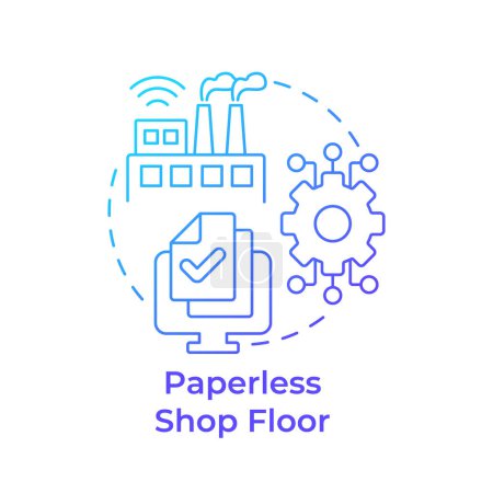 Paperless shop floor blue gradient concept icon. Documentation numérique, productivité accrue. Illustration de forme ronde. Idée abstraite. Conception graphique. Facile à utiliser dans l'infographie, article