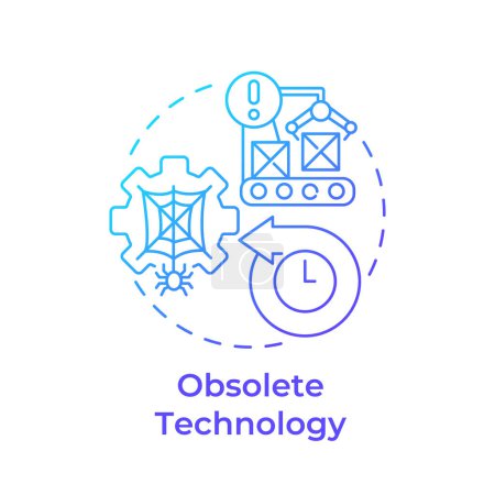 Illustration for Obsolete technology blue gradient concept icon. Technological obsolescence, manufacturing issues. Round shape line illustration. Abstract idea. Graphic design. Easy to use in infographic, article - Royalty Free Image