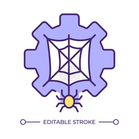 Spider entangle gear RGB color icon. Industrial processes, slowed performance. Manufacturing system, organizational issues. Isolated vector illustration. Simple filled line drawing. Editable stroke