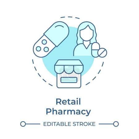 Retail pharmacy soft blue concept icon. Healthcare system. Patient support services. Round shape line illustration. Abstract idea. Graphic design. Easy to use in infographic, article
