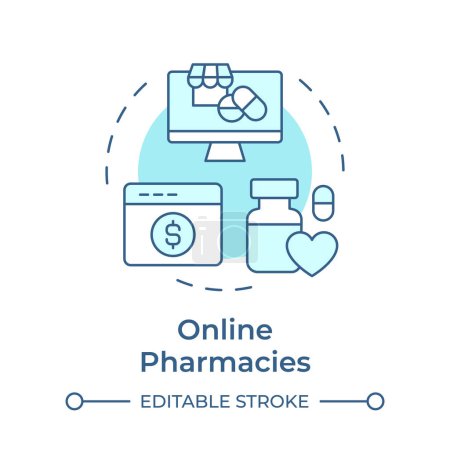 Online pharmacies soft blue concept icon. EHR system. Electronic health record. Pharmacy software. Round shape line illustration. Abstract idea. Graphic design. Easy to use in infographic, article