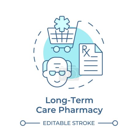 Long-term care pharmacy soft blue concept icon. Elderly patient medication. Prescription management. Round shape line illustration. Abstract idea. Graphic design. Easy to use in infographic, article