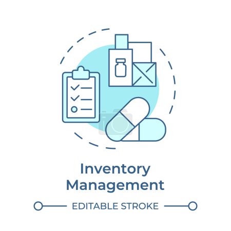 Inventory management soft blue concept icon. Drug manufacturing, pharmaceutical products. Round shape line illustration. Abstract idea. Graphic design. Easy to use in infographic, article