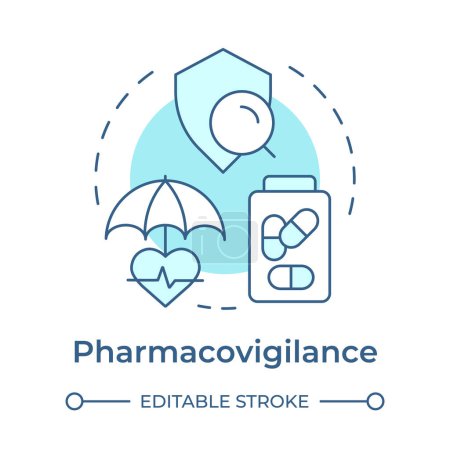 Pharmacovigilance soft blue concept icon. Patient support services. Clinical study, scientific literature. Round shape line illustration. Abstract idea. Graphic design. Easy to use in infographic