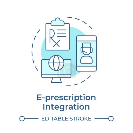 E-prescription intégration soft blue concept icon. Système de gestion des pharmacies. Services de santé numériques. Illustration de forme ronde. Idée abstraite. Conception graphique. Facile à utiliser dans l'infographie