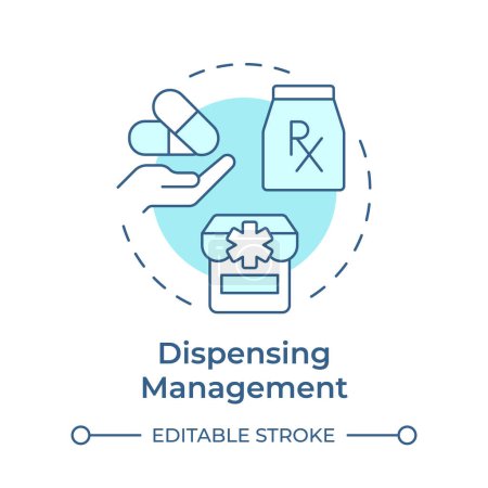 Dispensing management soft blue concept icon. Retail pharmacy, storefront. Pharmaceutical products. Round shape line illustration. Abstract idea. Graphic design. Easy to use in infographic, article