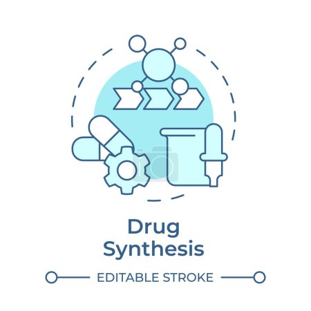 Drug synthesis soft blue concept icon. Laboratory equipment. Medications mixing, compounding. Round shape line illustration. Abstract idea. Graphic design. Easy to use in infographic, article