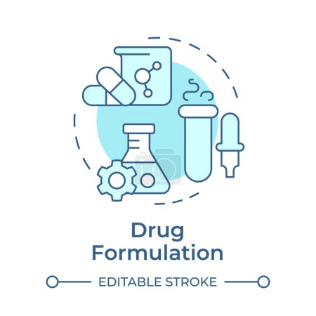 Drug formulation soft blue concept icon. Quality management, chemical compounds. Pharmaceutical products. Round shape line illustration. Abstract idea. Graphic design. Easy to use in infographic