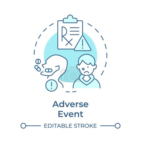 Illustration for Adverse event soft blue concept icon. Healthcare complications. Pharmaceutical services. Round shape line illustration. Abstract idea. Graphic design. Easy to use in infographic, article - Royalty Free Image