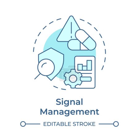 Signal management soft blue concept icon. Product quality, pharmacovigilance. Risk evaluation. Round shape line illustration. Abstract idea. Graphic design. Easy to use in infographic, article