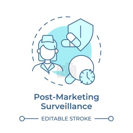 Post-marketing surveillance soft blue concept icon. Risk management, clinical trials. Round shape line illustration. Abstract idea. Graphic design. Easy to use in infographic, article