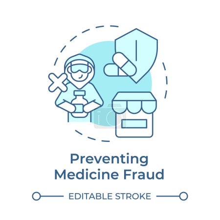 Preventing medicine fraud soft blue concept icon. Pharmacy storefront, theft prevention. Round shape line illustration. Abstract idea. Graphic design. Easy to use in infographic, article