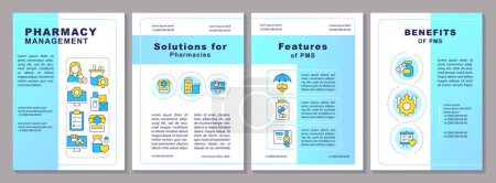 Pharmacy management system brochure template. Leaflet design with linear icons. Editable 4 vector layouts for presentation, annual reports. Arial-Black, Myriad Pro-Regular fonts used