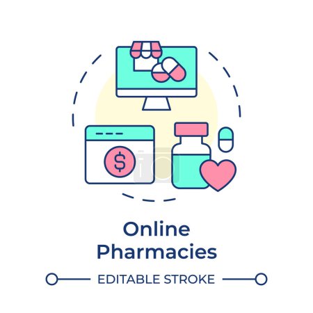 Online pharmacies multi color concept icon. EHR system. Electronic health record. Pharmacy software. Round shape line illustration. Abstract idea. Graphic design. Easy to use in infographic, article