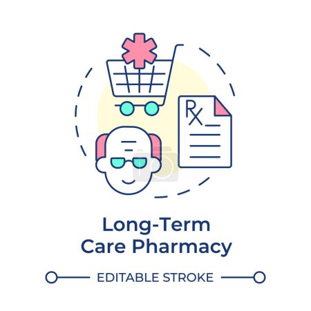 Long-term care pharmacy multi color concept icon. Elderly patient medication. Prescription management. Round shape line illustration. Abstract idea. Graphic design. Easy to use in infographic, article