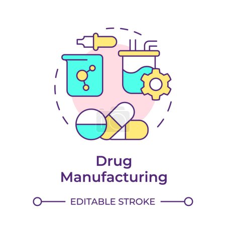 Drug manufacturing multi color concept icon. Pharmaceutical products, quality control. Round shape line illustration. Abstract idea. Graphic design. Easy to use in infographic, article