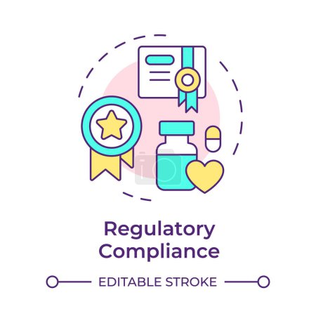 Regulatory compliance multi color concept icon. Industry standard, drug labeling. Medication safety. Round shape line illustration. Abstract idea. Graphic design. Easy to use in infographic, article