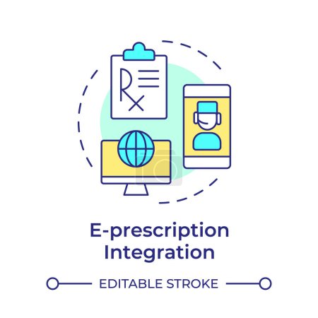 E-prescription integration multi color concept icon. Pharmacy management system. Digital healthcare services. Round shape line illustration. Abstract idea. Graphic design. Easy to use in infographic
