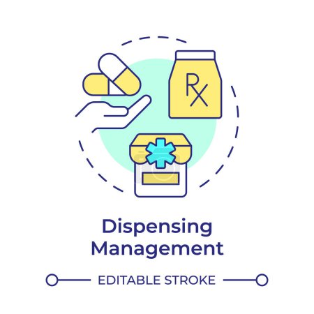 Dispensing management multi color concept icon. Retail pharmacy, storefront. Pharmaceutical products. Round shape line illustration. Abstract idea. Graphic design. Easy to use in infographic, article