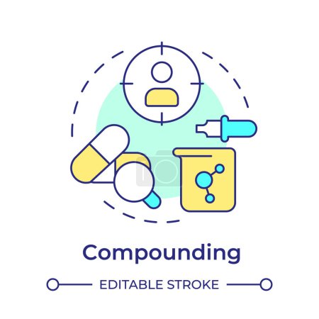 Compounding multi color concept icon. Pharmaceutical preparation, making medicine. Round shape line illustration. Abstract idea. Graphic design. Easy to use in infographic, article