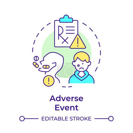 Illustration for Adverse event multi color concept icon. Healthcare complications. Pharmaceutical services. Round shape line illustration. Abstract idea. Graphic design. Easy to use in infographic, article - Royalty Free Image