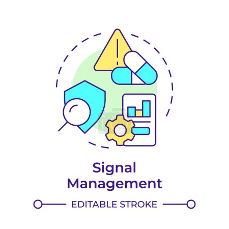 Signal management multi color concept icon. Product quality, pharmacovigilance. Risk evaluation. Round shape line illustration. Abstract idea. Graphic design. Easy to use in infographic, article