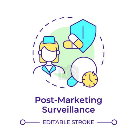 Illustration for Post-marketing surveillance multi color concept icon. Risk management, clinical trials. Round shape line illustration. Abstract idea. Graphic design. Easy to use in infographic, article - Royalty Free Image