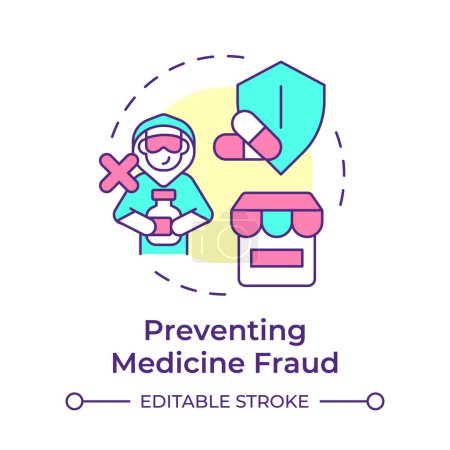 Preventing medicine fraud multi color concept icon. Pharmacy storefront, theft prevention. Round shape line illustration. Abstract idea. Graphic design. Easy to use in infographic, article