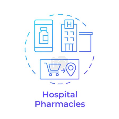 Hospital farmacias azul gradiente icono concepto. Centros de salud, atención a largo plazo. Ilustración de línea de forma redonda. Una idea abstracta. Diseño gráfico. Fácil de usar en infografía, artículo