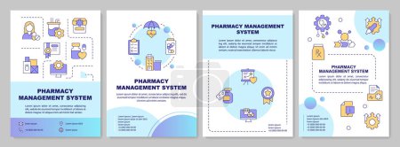 Pharmacy management blue gradient brochure template. Leaflet design with linear icons. Editable 4 vector layouts for presentation, annual reports. Arial-Bold, Myriad Pro-Regular fonts used