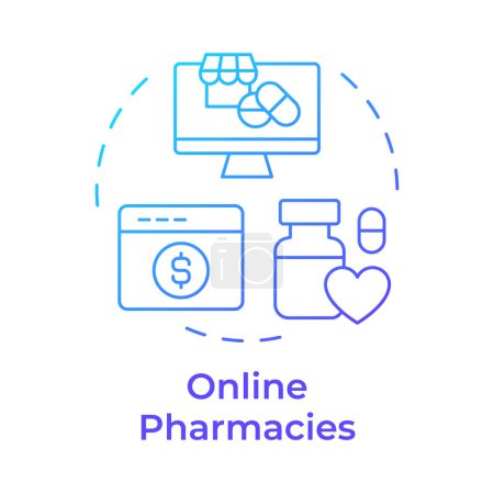 Online pharmacies blue gradient concept icon. EHR system. Electronic health record. Pharmacy software. Round shape line illustration. Abstract idea. Graphic design. Easy to use in infographic, article