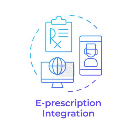 E-Rezept Integration blaues Gradienten-Konzept Symbol. Apotheken-Management-System. Digitale Gesundheitsdienste. Abbildung der runden Formlinie. Abstrakte Idee. Grafikdesign. Einfach zu bedienen in der Infografik