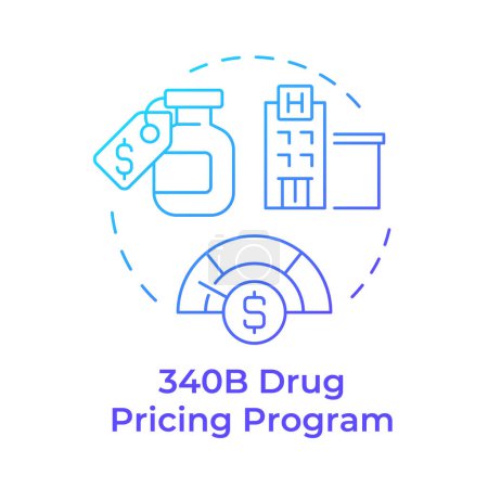 340B Drug Pricing Program Blue Gradient Concept Symbol. Öffentlicher Dienst, Pflegeeinrichtung. Abbildung der runden Formlinie. Abstrakte Idee. Grafikdesign. Einfach zu bedienen in Infografik, Artikel