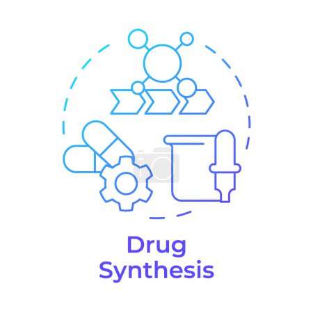 Síntesis de drogas icono concepto gradiente azul. Equipo de laboratorio. Medicamentos mezclados, compuestos. Ilustración de línea de forma redonda. Una idea abstracta. Diseño gráfico. Fácil de usar en infografía, artículo